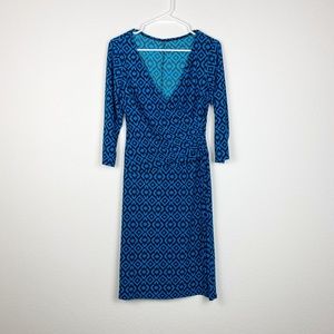 🌻 Printed Blue Black Wrap Summer Dress